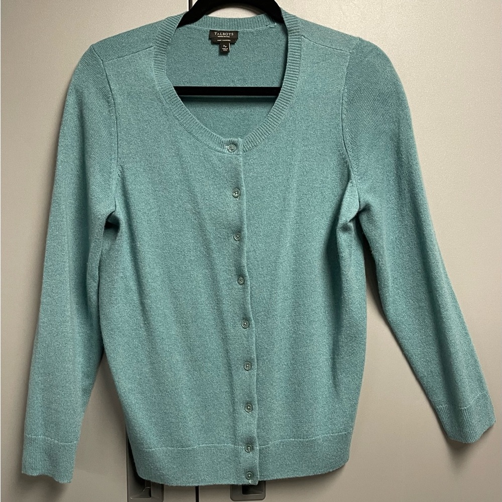 Talbots Women’s Petite  XL Pure Cashmere Button Down Sweater Cardigan Green